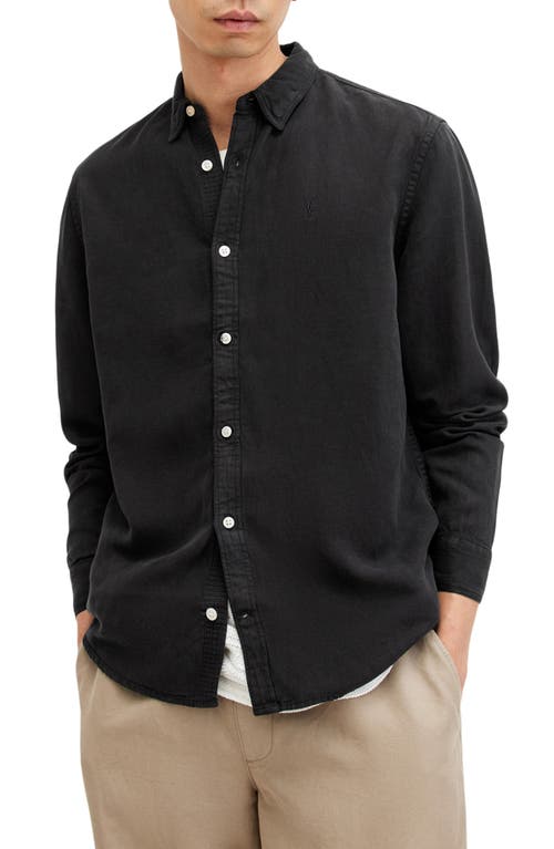 Shop Allsaints Laguna Lyocell & Linen Blend Button-up Shirt In Washed Black