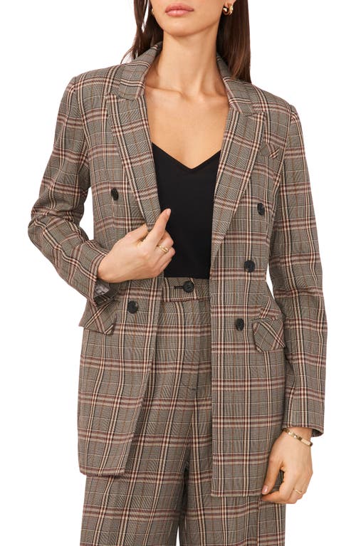 1.STATE Plaid Double Breasted Blazer in Deep Red