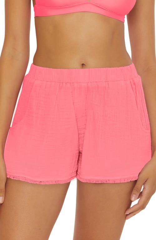 Serene Hooded Cotton Gauze Cover-Up Shorts in Carnation