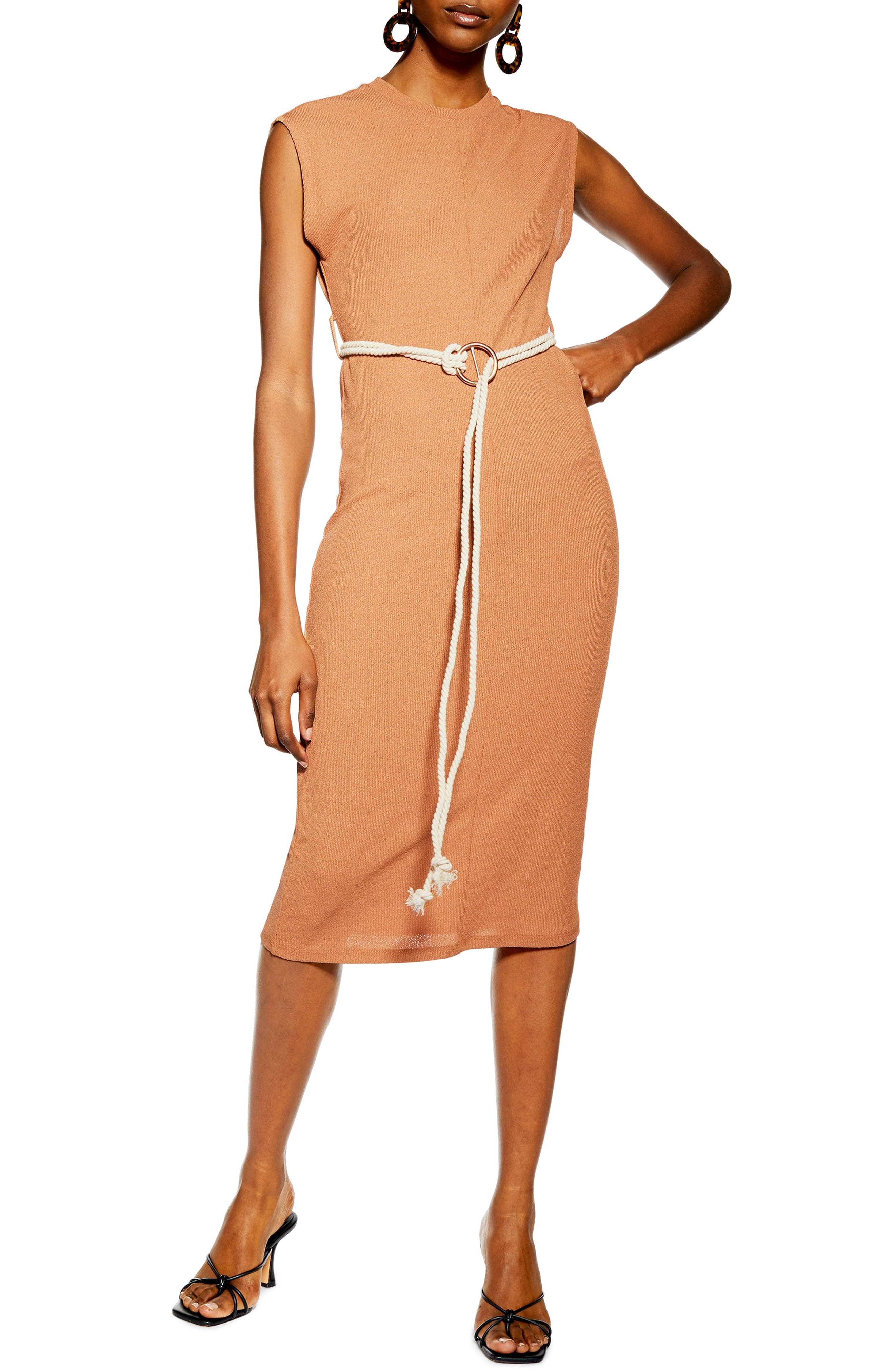 Topshop Rope Belt Midi Dress, US (fits like 2-4) - Brown