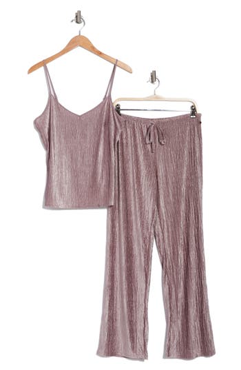 Danskin Crinkled Velour Long Pajamas In Vintage Mauve