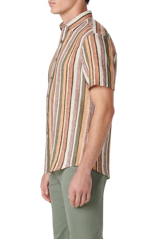 Bugatchi Orson Stripe Short Sleeve Linen Button-up Shirt In Copper