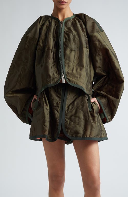 Sacai Quilted Blouson Sleeve Satin Jacket in Khaki at Nordstrom, Size 3
