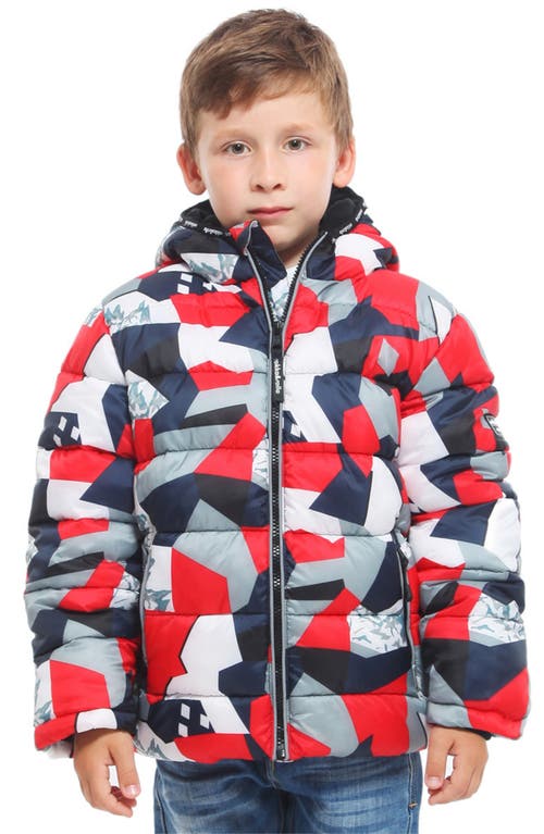 Shop Rokka&rolla Kids' Heavyweight Fleece Lined Puffer Jacket In Red Geometry