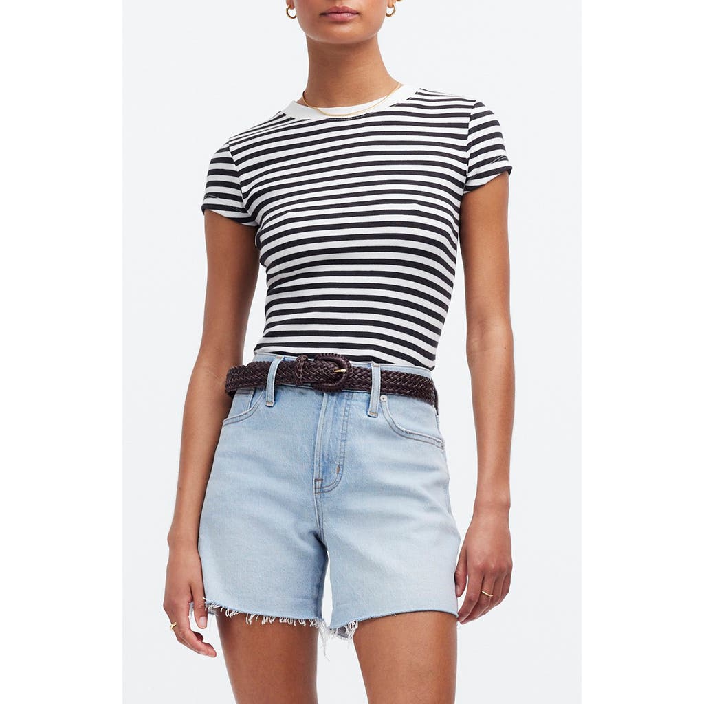 Madewell Stripe Supima® Cotton Blend Rib T-shirt In True Black