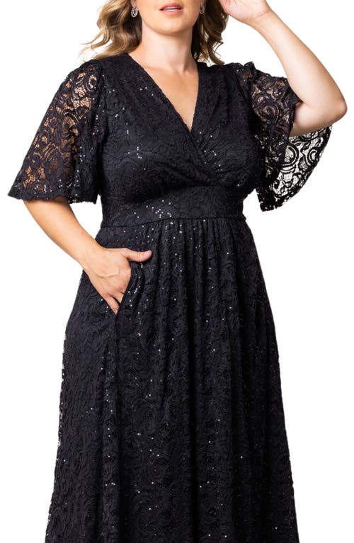 Kiyonna Luminous Sequin Lace A-line Gown In Onyx