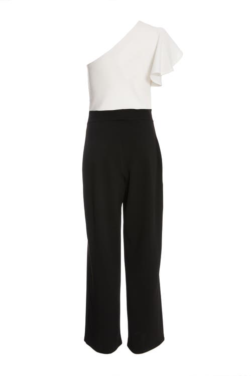 Quiz Black & White Scuba Crepe One Shoulder Jumpsuit In Black