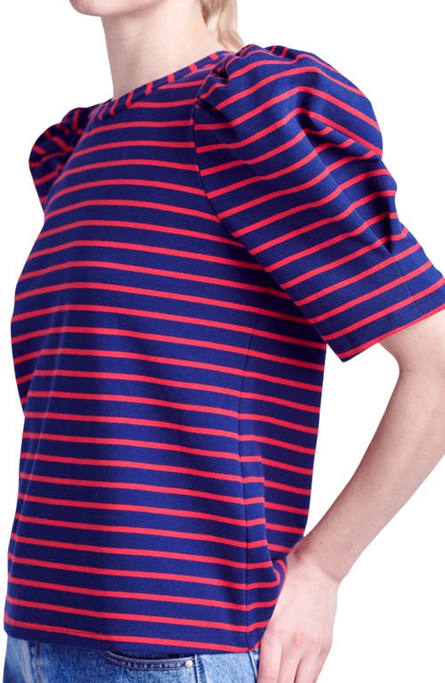 English Factory Stripe Puff Sleeve Top In Navy/red