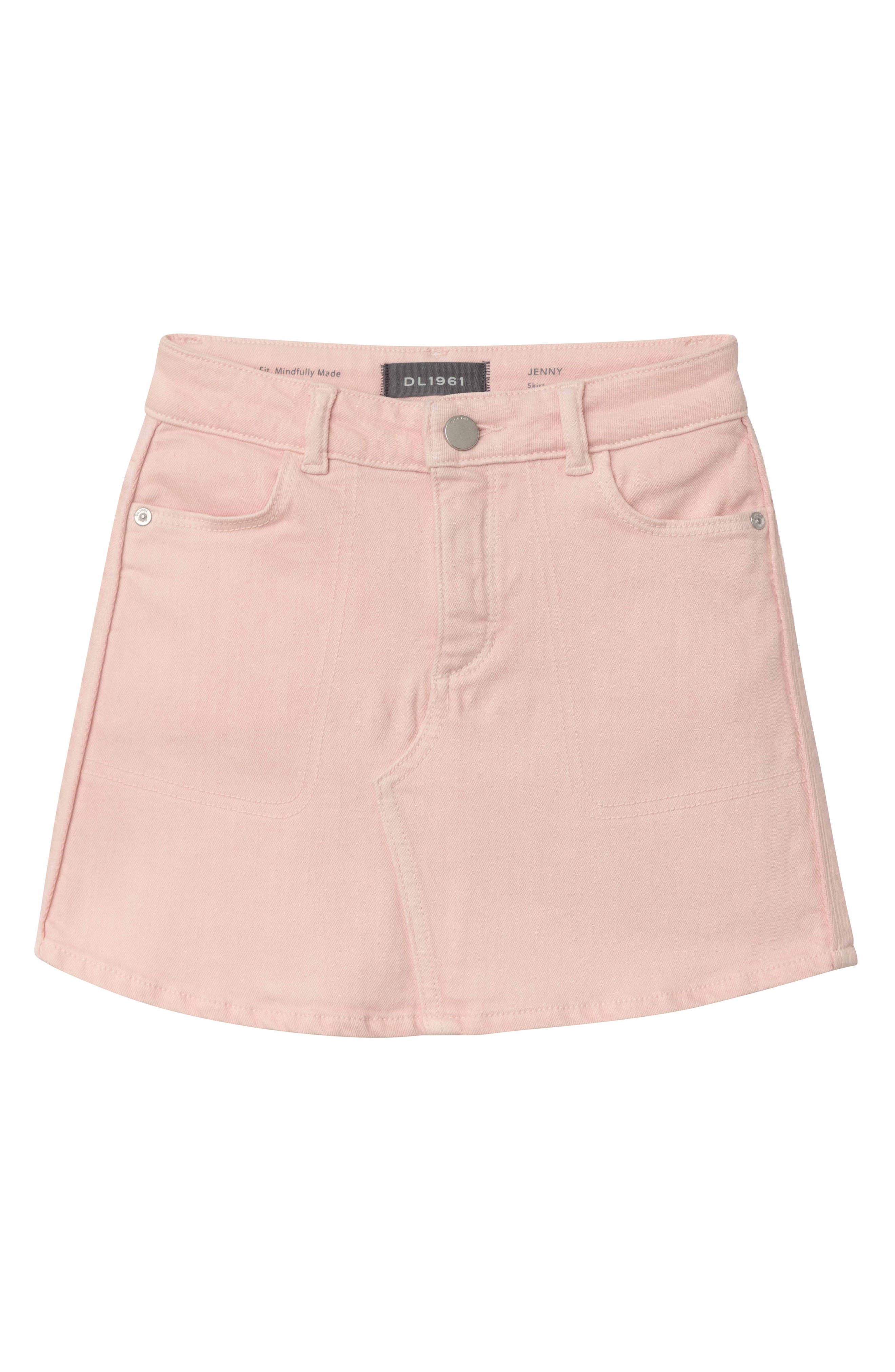 girls pink denim skirt