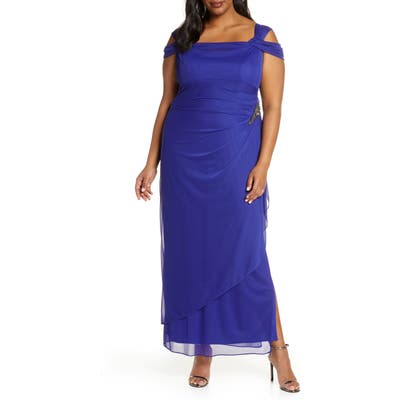 Plus Size Alex Evenings Embellished Cold Shoulder Gown, Purple