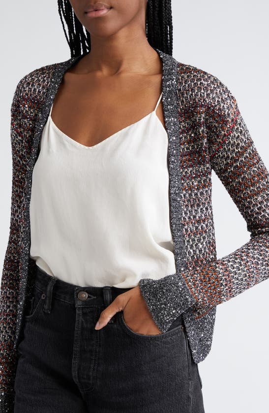 Shop Missoni Sparkle Open Crop Cardigan In Grey Multi