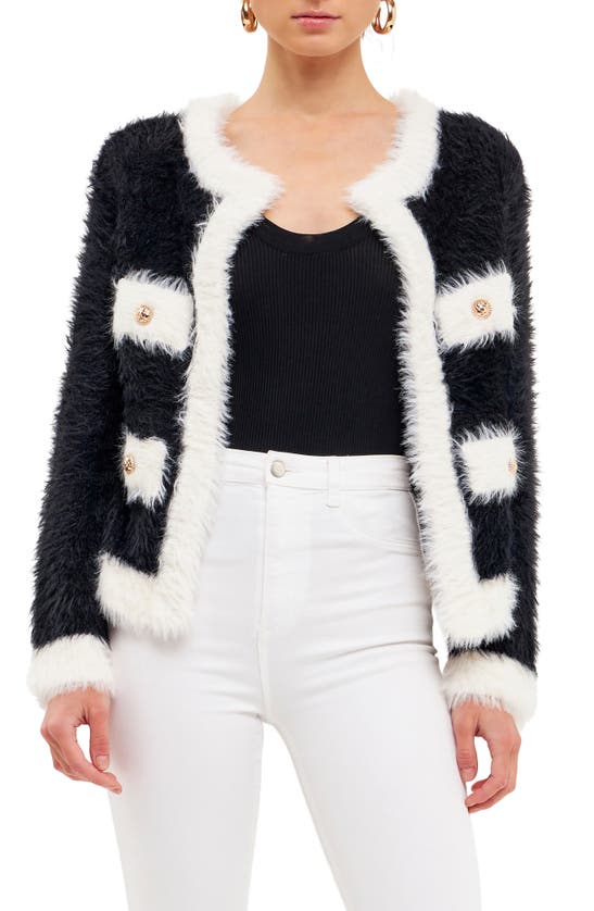 Endless Rose Shank Button With Color Block Cardigan In Black/ White