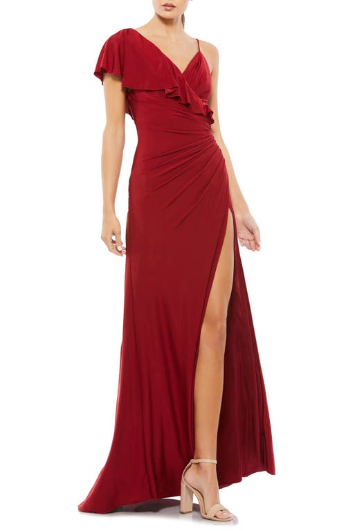 Mac Duggal Asymmetric Ruffle One-Shoulder Jersey Dress Wine at Nordstrom,