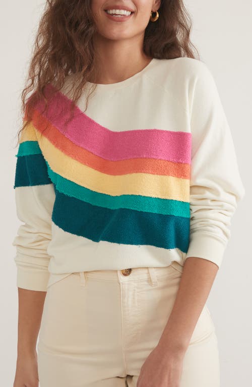 Rainbow Stripe Cotton Sweatshirt in Antique White