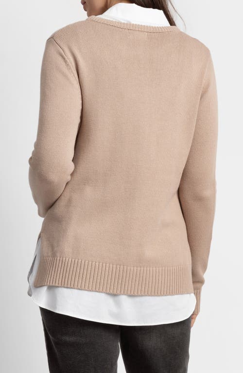 Seraphine Crewneck Maternity Sweater & Button-up Shirt Set In Camel