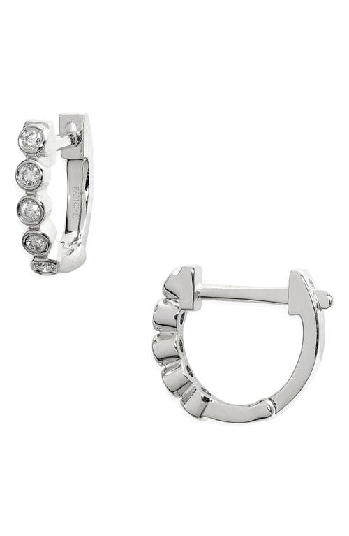 Shop Ef Collection Mini Diamond Bezel Huggie Hoop Earrings In Diamond/white Gold