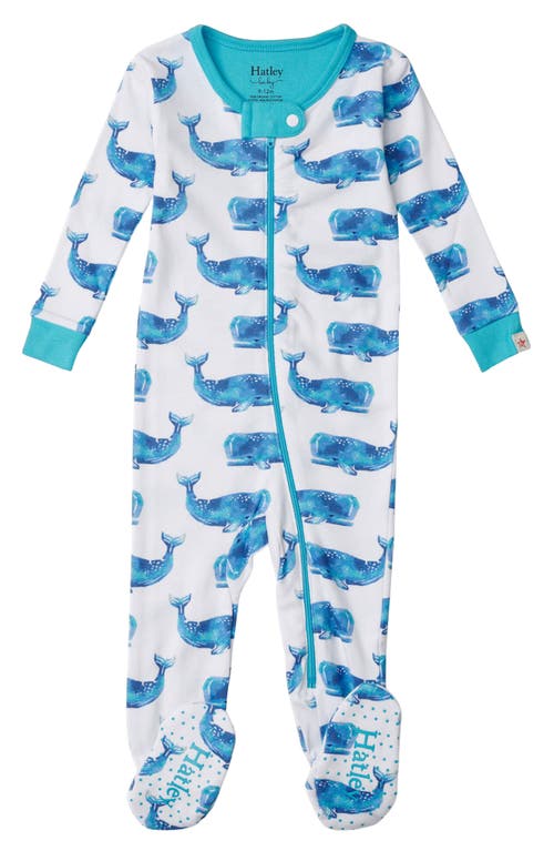 Hatley Whale Print Fitted One-Piece Organic Cotton Footie Pajamas in White