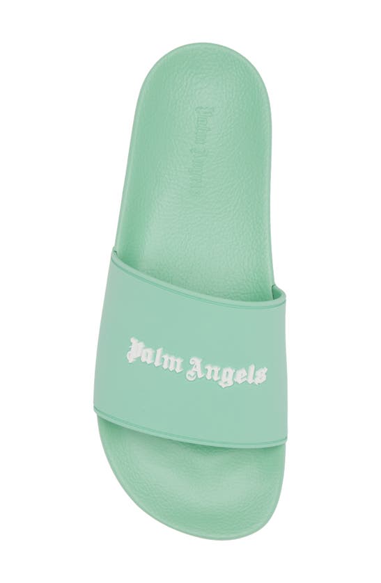 Shop Palm Angels Essential Logo Pool Slide Sandal In Light Green
