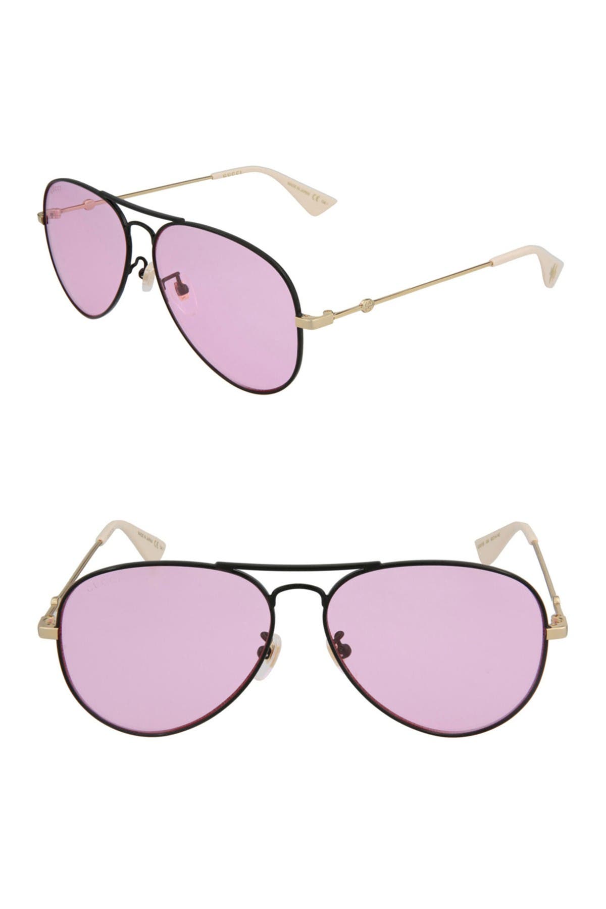 Gucci 60mm Fashion Aviator Sunglasses In Black Gold Pink