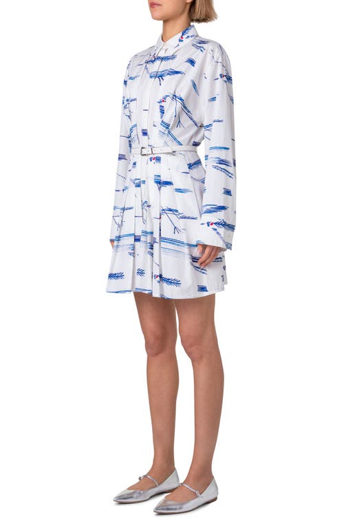 AKRIS AKRIS KASURI BIRDS PRINT LONG SLEEVE POPLIN SHIRTDRESS 