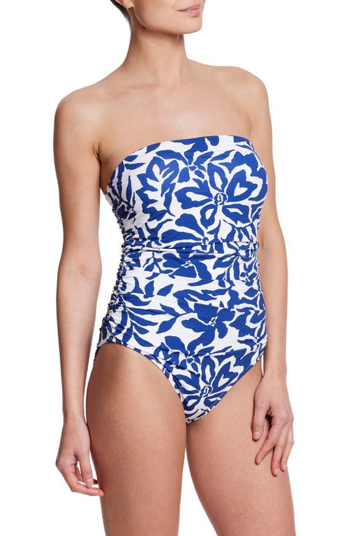 Shop Hanky Panky Strapless Bandeau One-piece Swimsuit In Poolside Blue Print