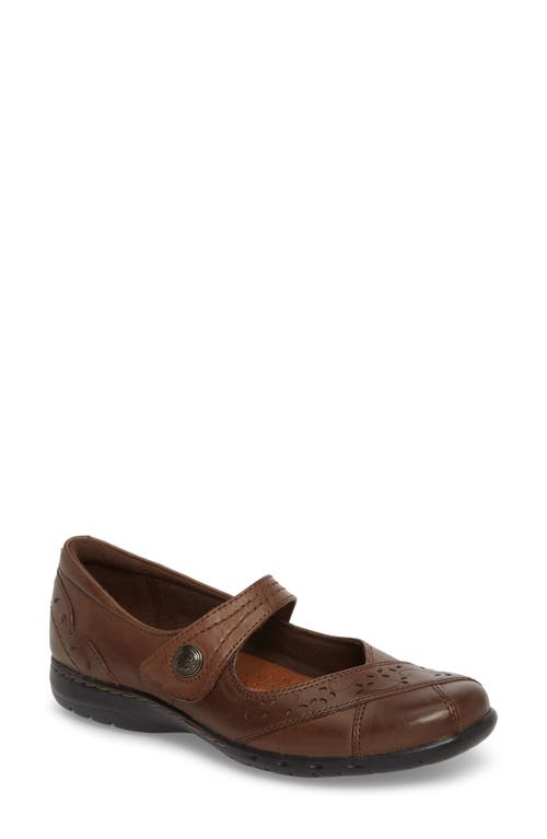 'Petra' Mary Jane Flat in Brown Leather