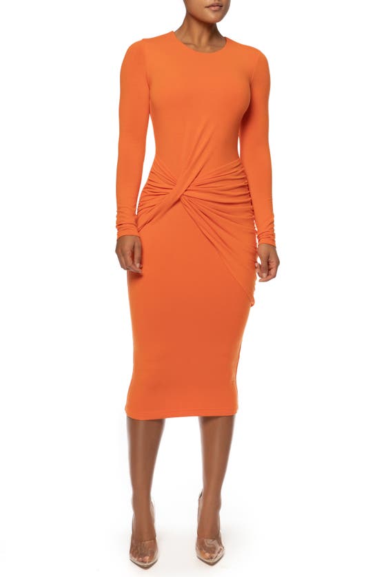 Jluxlabel Modern Lovers Long Sleeve Twist Front Midi Dress In Orange
