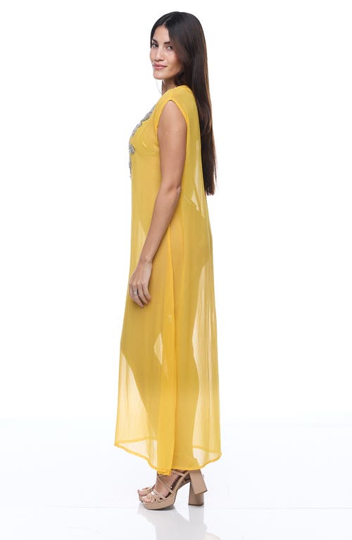 Ranee's Ranees Embellished Sheer Cover-up Dress In Yellow