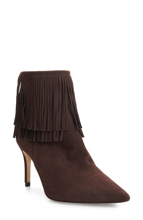 L'AGENCE Mathilde Fringe Stiletto Bootie in Chocolate
