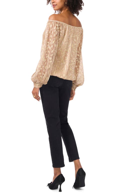 Vince Camuto Metallic Foil Leaf Print Off The Shoulder Top In Gold