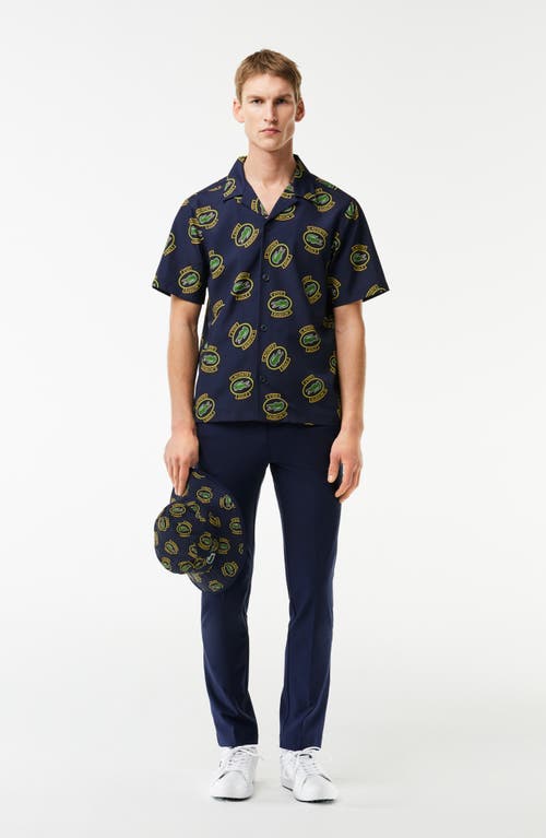 Shop Lacoste Regular Fit Performance Golf Short Sleeve Button-up Shirt In Ir0 Marine/ananas-noir