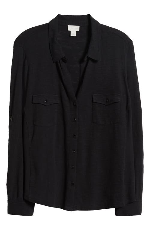 Shop Caslonr Caslon(r) Roll Sleeve Knit Button-up Shirt In Black