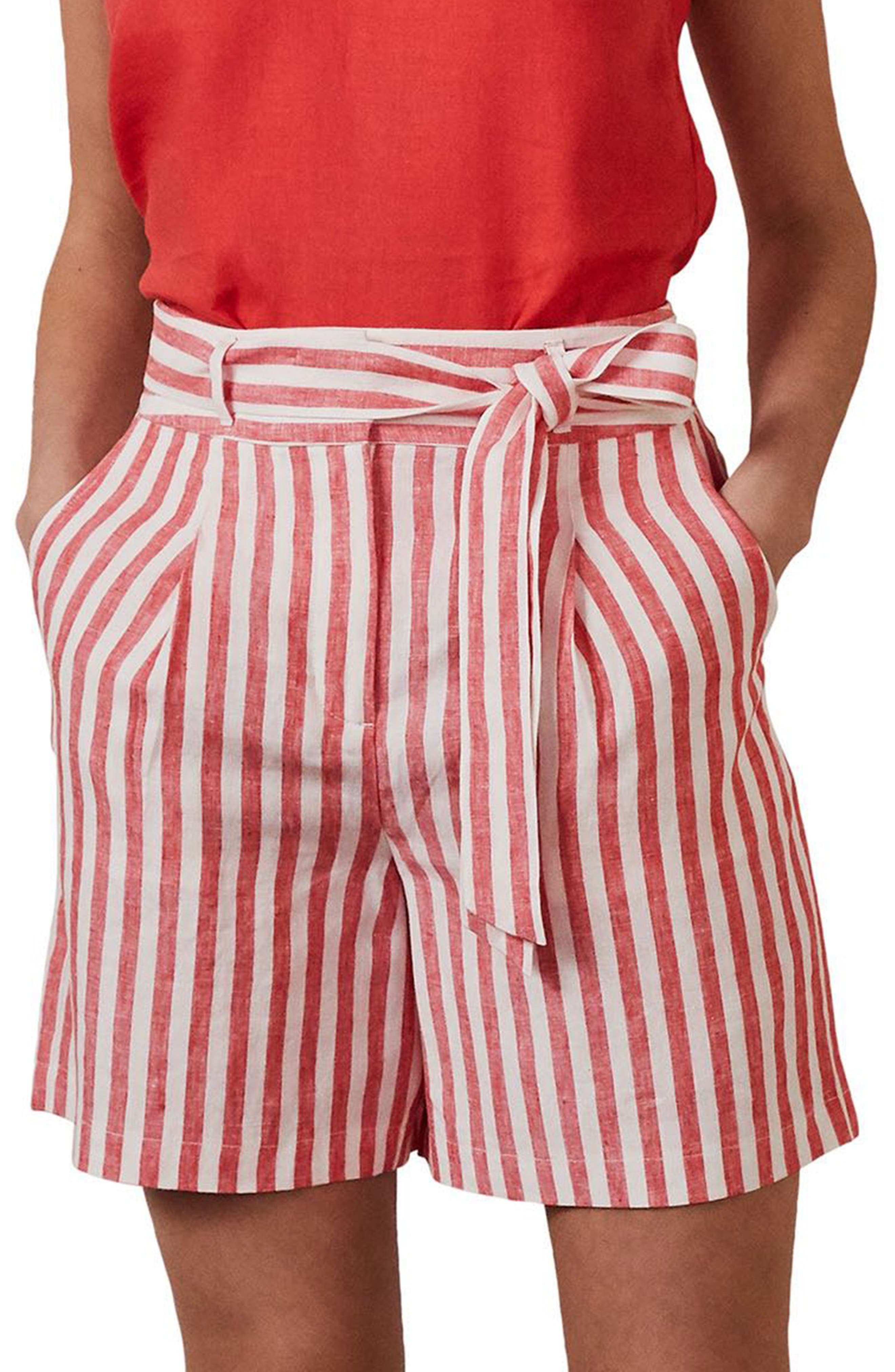 Boden Stripe High Waist Linen Shorts