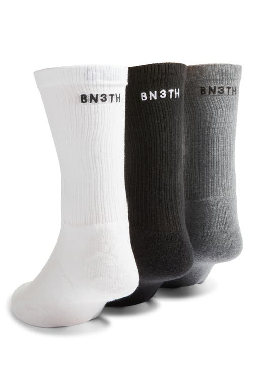 Bn3th 3-pack Classic Crew Socks In Black/grey/white 3 Pack