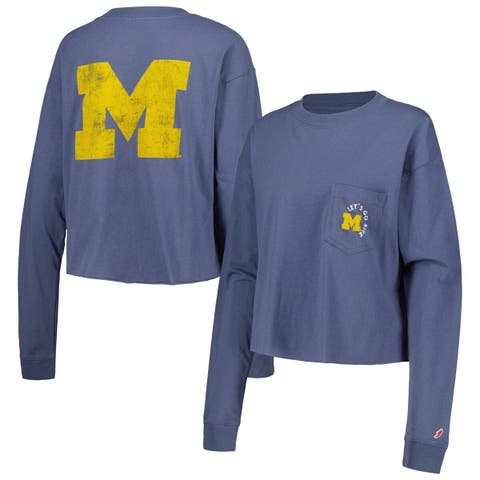 Women's League Collegiate Wear Navy Michigan Wolverines Clothesline Midi Long Sleeve Cropped T-Shirt