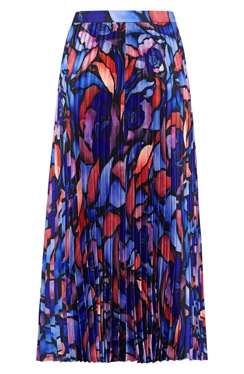 Shop Milly Otha Print Pleated Skirt In Dream Rose Blue