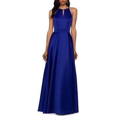 Xscape Cutout Back Front Slit Sleeveless Gown, Red