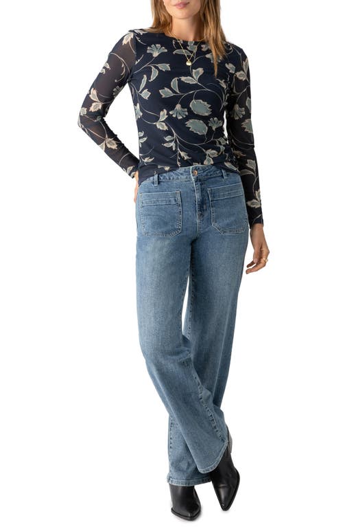 Shop Sanctuary Floral Print Long Sleeve Mesh Top In Evergreen