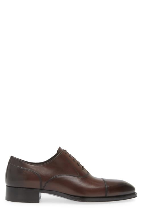 Shop Tom Ford Elkan Burnished Leather Oxford In Burnt