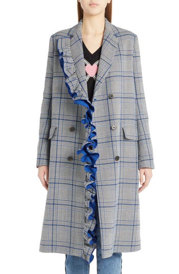 Women's Msgm Ruffle Plaid Coat, $985.0