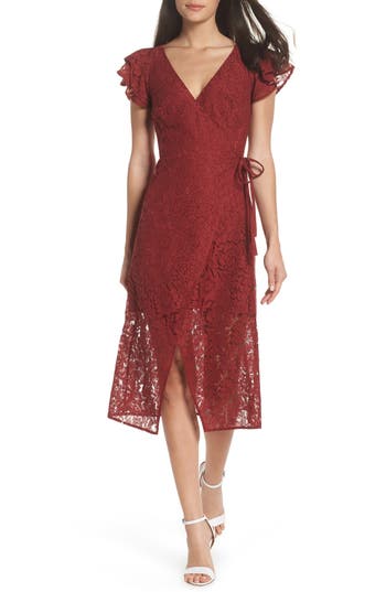 Ali & Jay LACE AND PAPER FLOWERS WRAP MIDI DRESS