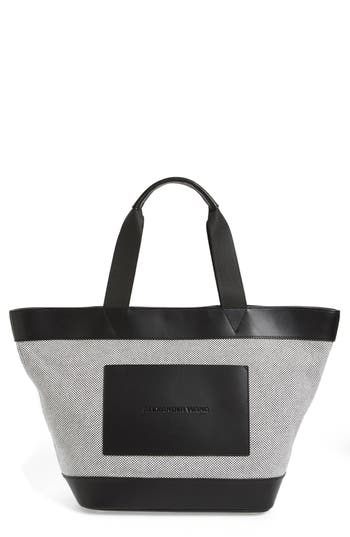 ALEXANDER WANG BLACK AND WHITE CANVAS TOTE BAG W/LEATHER POCKET, BLACK ...