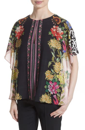 ETRO FLORAL BUTTERFLY CONVERTIBLE SILK BLOUSE, PINK | ModeSens