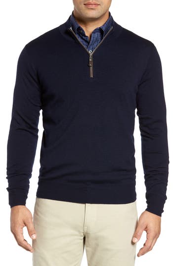 PETER MILLAR Merino Wool & Silk Quarter Zip Pullover in Navy | ModeSens