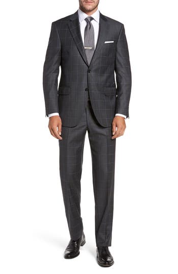 PETER MILLAR Flynn Classic Fit Plaid Wool Suit in Grey | ModeSens