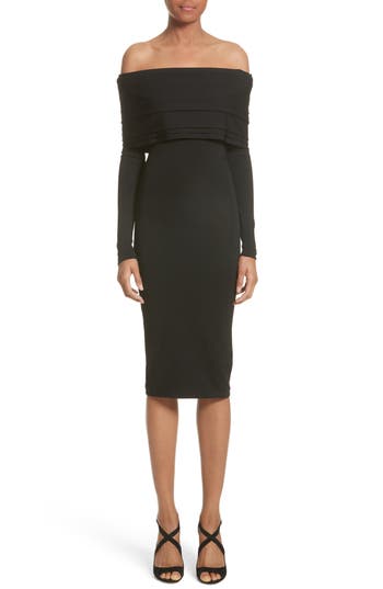 BRANDON MAXWELL Venus Knit Off-The-Shoulder Layered Dress, Black | ModeSens