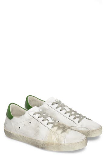 Golden Goose Superstar Leather Low Top Sneakers In White/ Green Leather ...