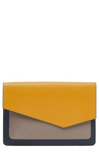 Botkier Cobble Hill Calfskin Leather Flap Clutch - Yellow, $98