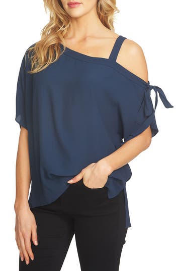 UPC 039374000118 product image for Women's 1.state One-Shoulder Tie Sleeve Blouse, Size Large - Blue | upcitemdb.com