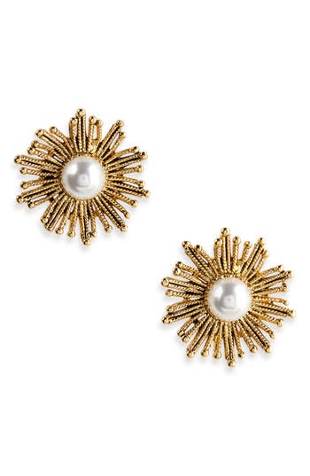OSCAR DE LA RENTA Women'S Button Stud Earrings in White / Gold | ModeSens